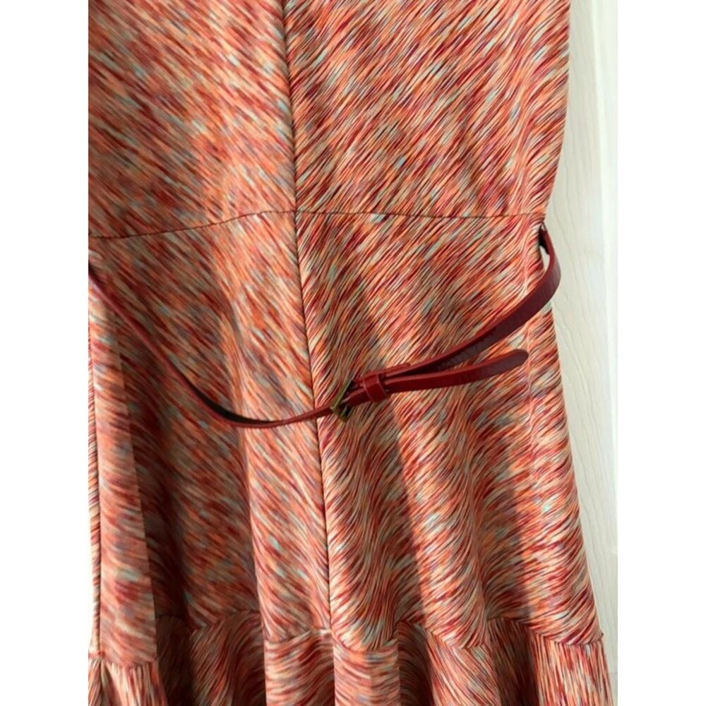 Rust Multicolor Striped Belted Ruffle Dress Size 6 - Picture 6 of 7